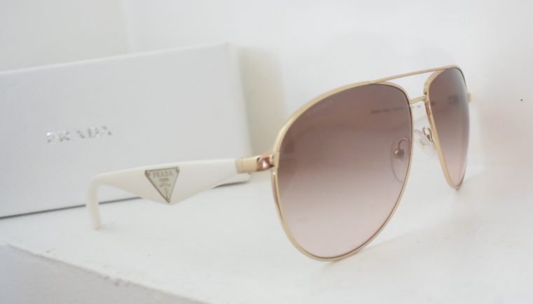 Prada Sonnenbrille Pilotenbrille gold / weiß-7794