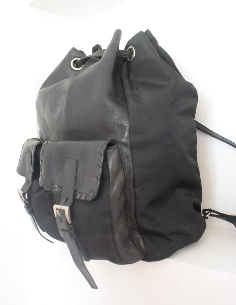 Prada Rucksack Leder Nylon schwarz-9424