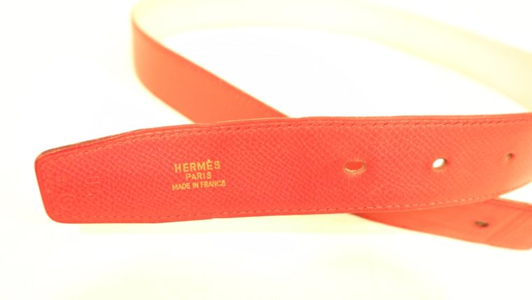 Hermes Gürtel rot / weiß Leder Wendegürtel-15241