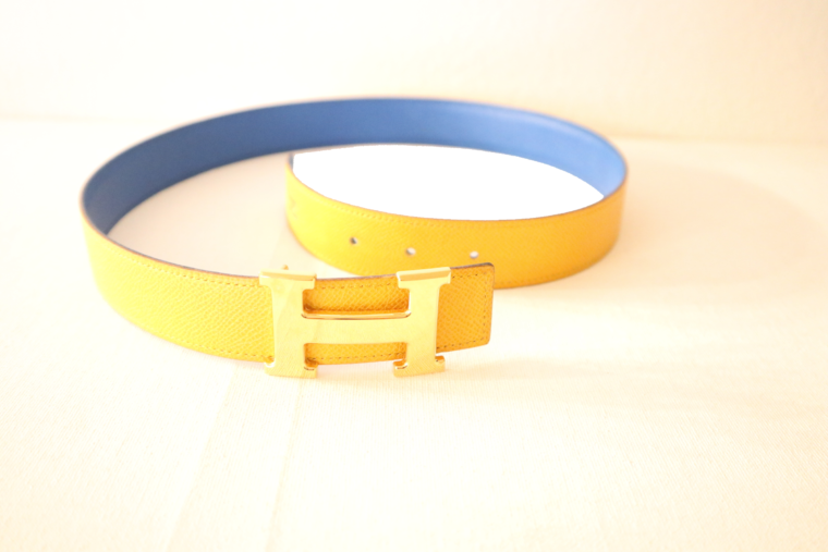 Hermes Gürtel Wendegürtel blau gelb-15527