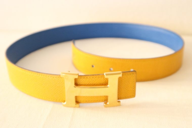 Hermes Gürtel Wendegürtel blau gelb-15528