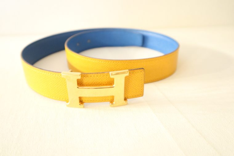 Hermes Gürtel Wendegürtel blau gelb-15530