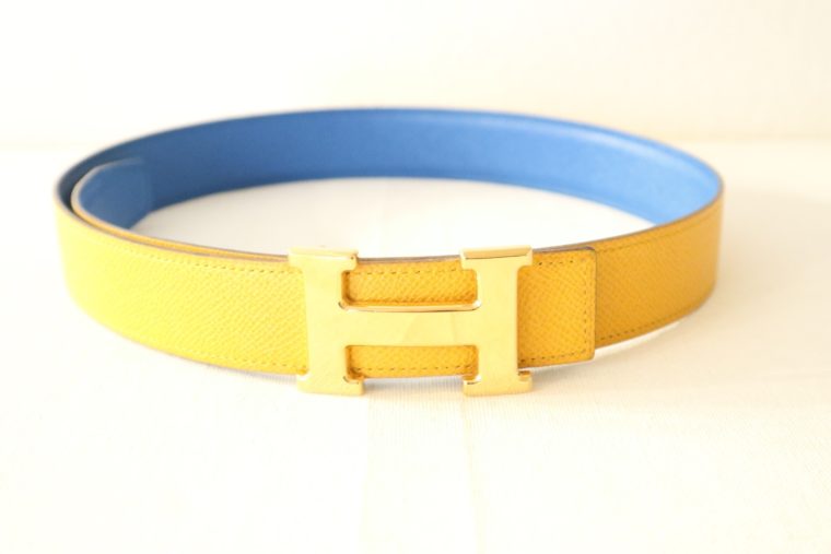 Hermes Gürtel Wendegürtel blau gelb-0