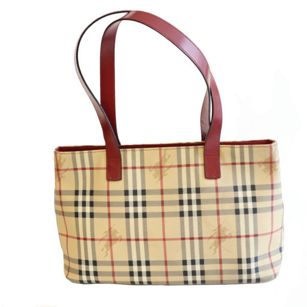 Burberry Tasche Haymarket Check Beige Rot