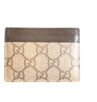Gucci Kartenetui beige / braun mit schwarzem Lederbesatz