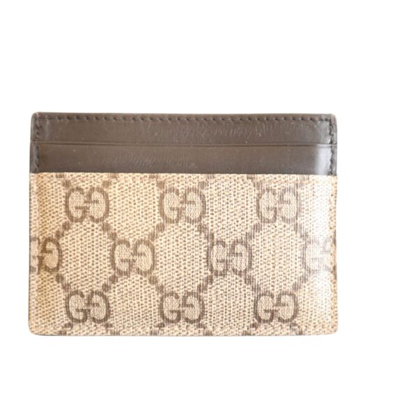 Gucci Kartenetui beige / braun mit schwarzem Lederbesatz