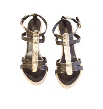 Louis Vuitton Sandalen Monogram Canvas braun /gold Gr. 38 1/2