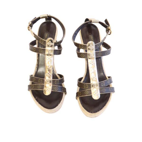 Louis Vuitton Sandalen Monogram Canvas braun /gold Gr. 38 1/2